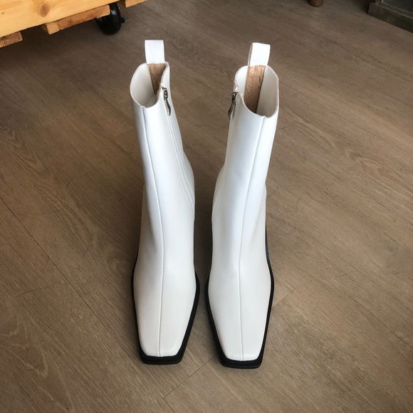 White Faux Leather Western Ankle Boots - Picture 6 of 7